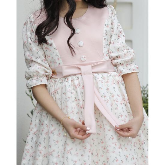 صورة فستان بناتي زهور وردي بفيونكة خصر حديثة وتصميم فريد | سحر التجدد - 1191